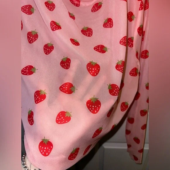 NWOT Shein Sheer Strawberry Crop Top - Picture 3 of 4